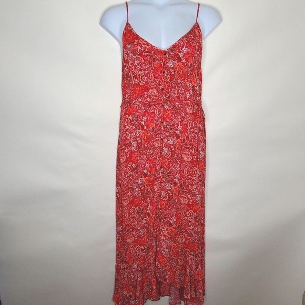 Sangria Babydoll Slip Dress Maxi  XL Floral Ruffle Hem Festival Pockets Boho Y2K